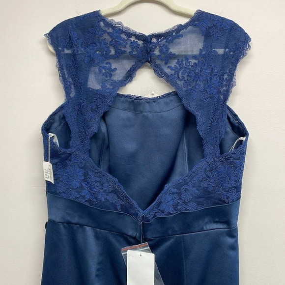 NWT Jordan Fashions 469 Lace and Satin Sleeveless Bridesmaids Dress Navy 12 - Picture 6 of 16